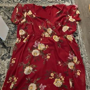 3️⃣for50 Rue21 Red Floral Flutter Sleeve Maxi Slit Dress 3X Plus Cocktail